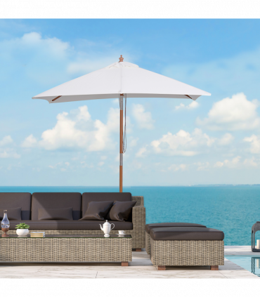 Wooden Patio Umbrella Market Parasol Outdoor Sunshade 6 Ribs Grey 200cm x 150cm