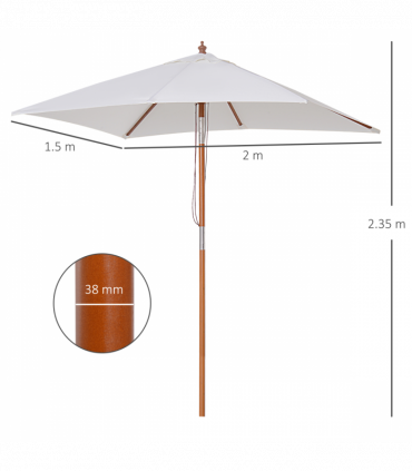 Wooden Patio Umbrella Market Parasol Outdoor Sunshade 6 Ribs Grey 200cm x 150cm