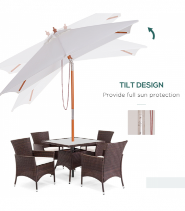 Wooden Patio Umbrella Market Parasol Outdoor Sunshade 6 Ribs Grey 200cm x 150cm