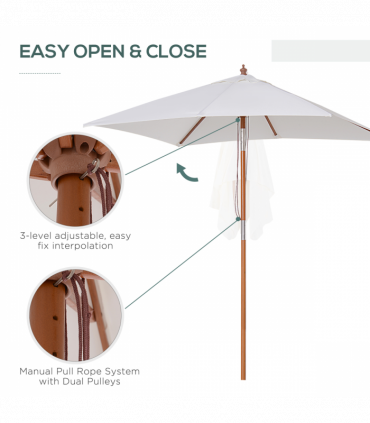 Wooden Patio Umbrella Market Parasol Outdoor Sunshade 6 Ribs Grey 200cm x 150cm