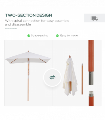 Wooden Patio Umbrella Market Parasol Outdoor Sunshade 6 Ribs Grey 200cm x 150cm