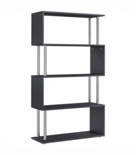 Wooden S Shape Storage Unit Bookshelf Lounge Display Room Divider-Black