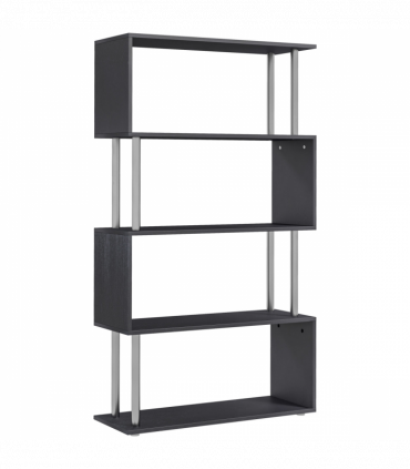 Wooden S Shape Storage Unit Bookshelf Lounge Display Room Divider-Black