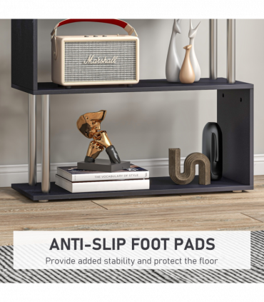 Wooden S Shape Storage Unit Bookshelf Lounge Display Room Divider-Black