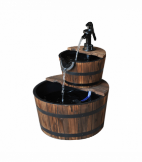 Wooden Water Pump Fountain, 2 Tier-Fir Wood/Steel