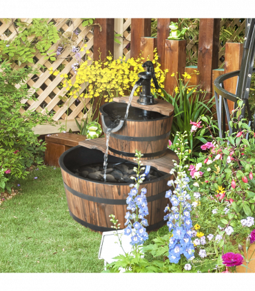 Wooden Water Pump Fountain, 2 Tier-Fir Wood/Steel