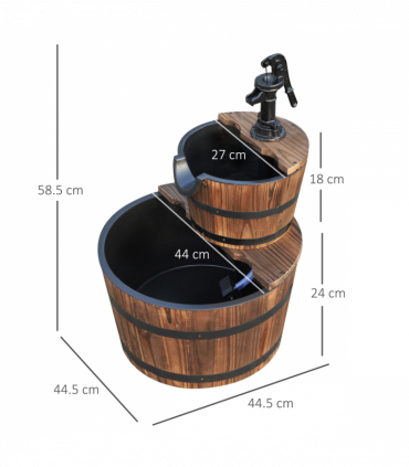 Wooden Water Pump Fountain, 2 Tier-Fir Wood/Steel