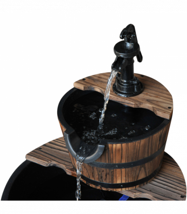 Wooden Water Pump Fountain, 2 Tier-Fir Wood/Steel