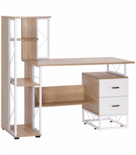 Workstation Computer Writing Desk W/2 Drawers Multi-Shelves-Oak/White