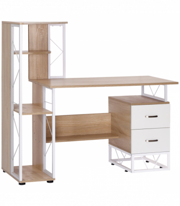 Workstation Computer Writing Desk W/2 Drawers Multi-Shelves-Oak/White