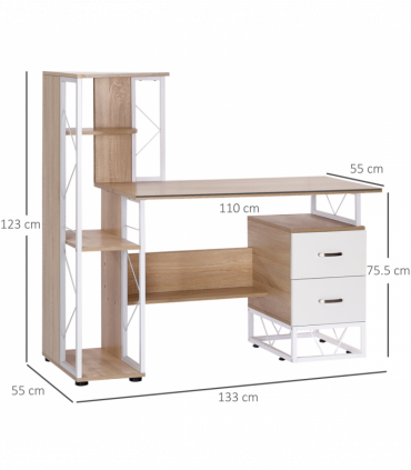 Workstation Computer Writing Desk W/2 Drawers Multi-Shelves-Oak/White