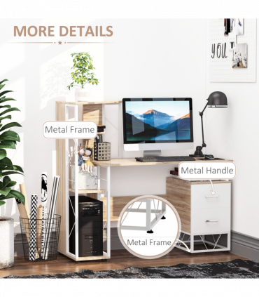 Workstation Computer Writing Desk W/2 Drawers Multi-Shelves-Oak/White