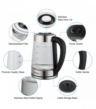 【Old Code：42128382】ZOKOP HD-250 220V 2000W 2L Blue Glass Electric Kettle