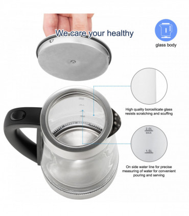 【Old Code：42128382】ZOKOP HD-250 220V 2000W 2L Blue Glass Electric Kettle