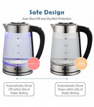 【Old Code：42128382】ZOKOP HD-250 220V 2000W 2L Blue Glass Electric Kettle