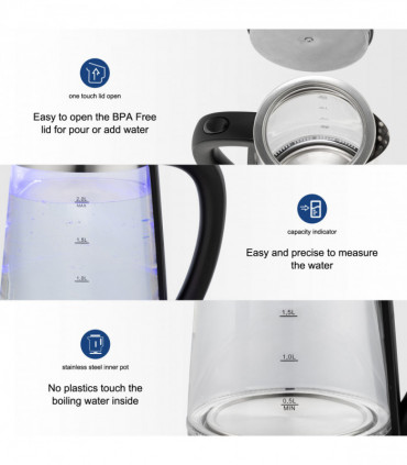 【Old Code：42128382】ZOKOP HD-250 220V 2000W 2L Blue Glass Electric Kettle