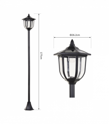 Garden Solar LED Lamp Post Black ABS 26.5cm x 26.5cm x 177cm 1.77m Tall