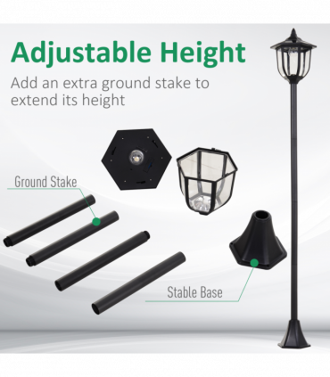 Garden Solar LED Lamp Post Black ABS 26.5cm x 26.5cm x 177cm 1.77m Tall