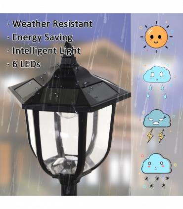 Garden Solar LED Lamp Post Black ABS 26.5cm x 26.5cm x 177cm 1.77m Tall