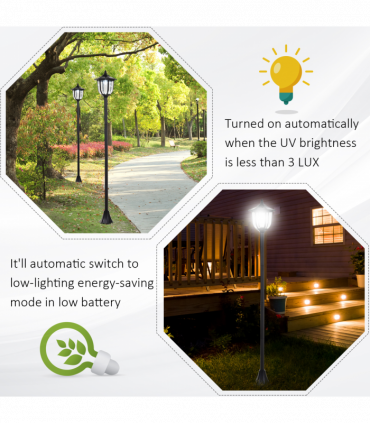 Garden Solar LED Lamp Post Black ABS 26.5cm x 26.5cm x 177cm 1.77m Tall
