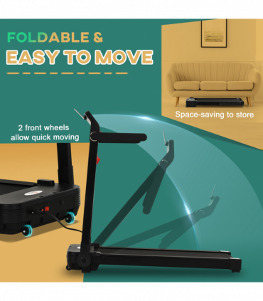1.85HP Foldable Electric Treadmill Fitness Safety Lock LED Screen Black HOMCOM