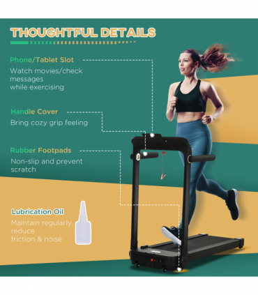 1.85HP Foldable Electric Treadmill Fitness Safety Lock LED Screen Black HOMCOM
