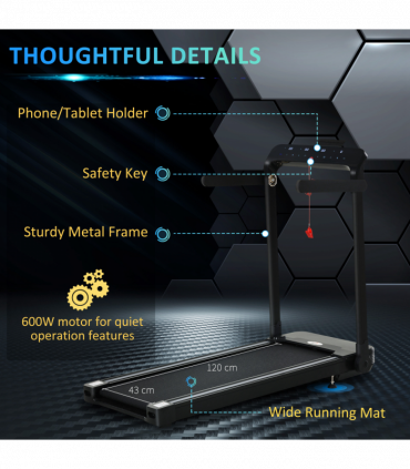 1.85HP Foldable Electric Treadmill Fitness Safety Lock LED screen-Black HOMCOM