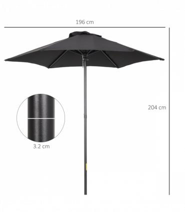 1.96m Parasol Patio Umbrella, Black