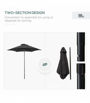 1.96m Parasol Patio Umbrella, Black