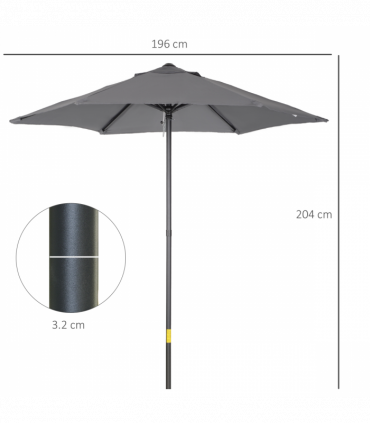1.96m Parasol Patio Umbrella, Dark Grey
