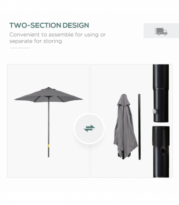 1.96m Parasol Patio Umbrella, Dark Grey