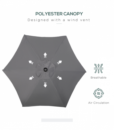 1.96m Parasol Patio Umbrella, Dark Grey