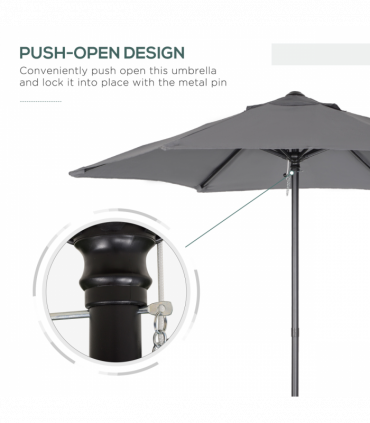 1.96m Parasol Patio Umbrella, Dark Grey