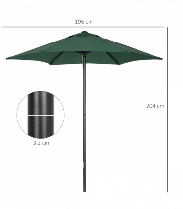 1.96m Parasol Patio Umbrella, Green