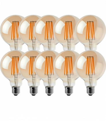 LED Dimmable Bulb G95 E27 2700K 8W Amber Glass Vintage Light Bulbs Pack of 10