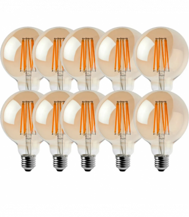 LED Dimmable Bulb G95 E27 2700K 8W Amber Glass Vintage Light Bulbs Pack of 10