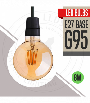 LED Dimmable Bulb G95 E27 2700K 8W Amber Glass Vintage Light Bulbs Pack of 10
