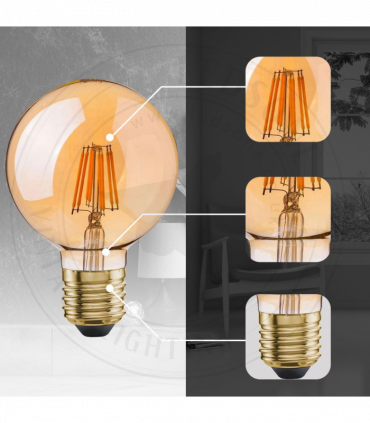 LED Dimmable Bulb G95 E27 2700K 8W Amber Glass Vintage Light Bulbs Pack of 10
