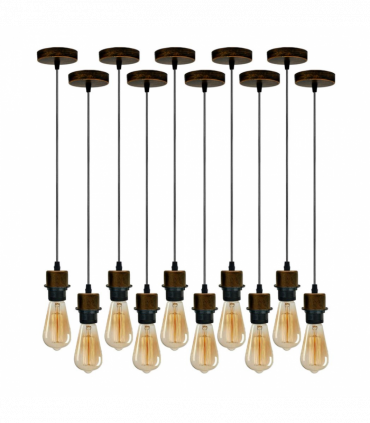 10 Pack Industrial Brushed Copper Pendant Light, Lampshade Addable E27 Lamp Holder Light