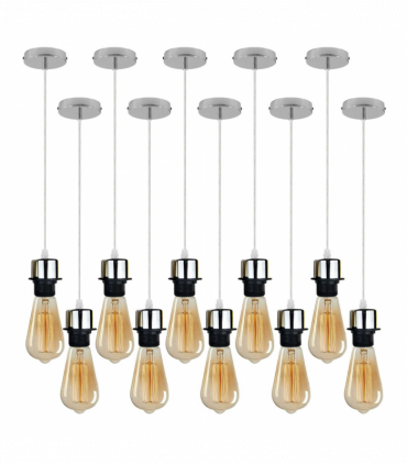 10 Pack Industrial Chrome Pendant Light, Lampshade Addable E27 Lamp Holder Light,