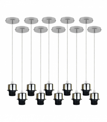 Pendant Light 10 Pack Industrial Chrome Lamp Holder E27 PVC Cable Chrome
