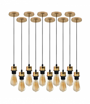 10 Pack Industrial French Gold Pendant Light, Lampshade Addable E27 Lamp Holder Light, E27 UK Holder Set With PVC Cable.