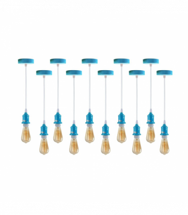 Pendant Light Fitting Blue Metal/PVC E27 Lamp Holder Fitting Set with PVC Cable