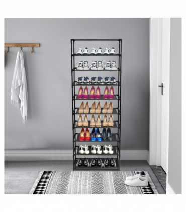 10 Tier Stackable Shoe Rack Storage Shelves - Stainless Steel Frame Holds 50 Pairs Of Shoes