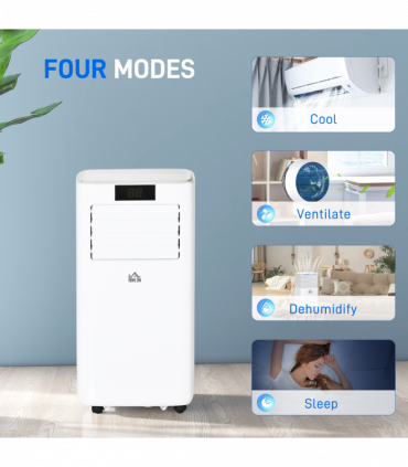 Portable Air Conditioner 10000 BTU White 16-22m² 4 Modes 2 Speeds LED Screen