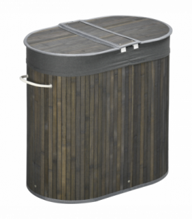 100L Bamboo Laundry Basket w/ 2 Compartments Washing Baskets Grey HOMCOM