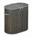 100L Bamboo Laundry Basket w/ 2 Compartments Washing Baskets Grey HOMCOM