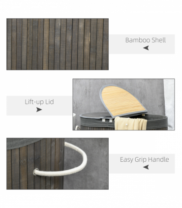 100L Bamboo Laundry Basket w/ 2 Compartments Washing Baskets Grey HOMCOM