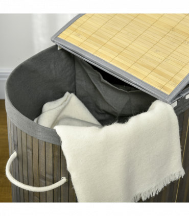 100L Bamboo Laundry Basket w/ 2 Compartments Washing Baskets Grey HOMCOM