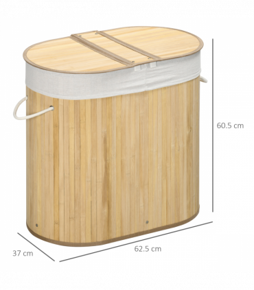 100L Bamboo Laundry Basket w/ 2 Compartments Washing Baskets Natural HOMCOM